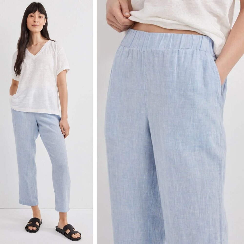 NEW Haven Well Within Blue Linen Straight Leg Pants Size XL 23045